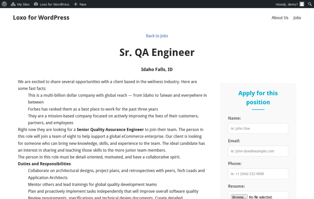 Job Details Page