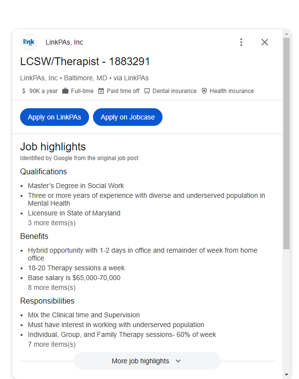 Google job search overview