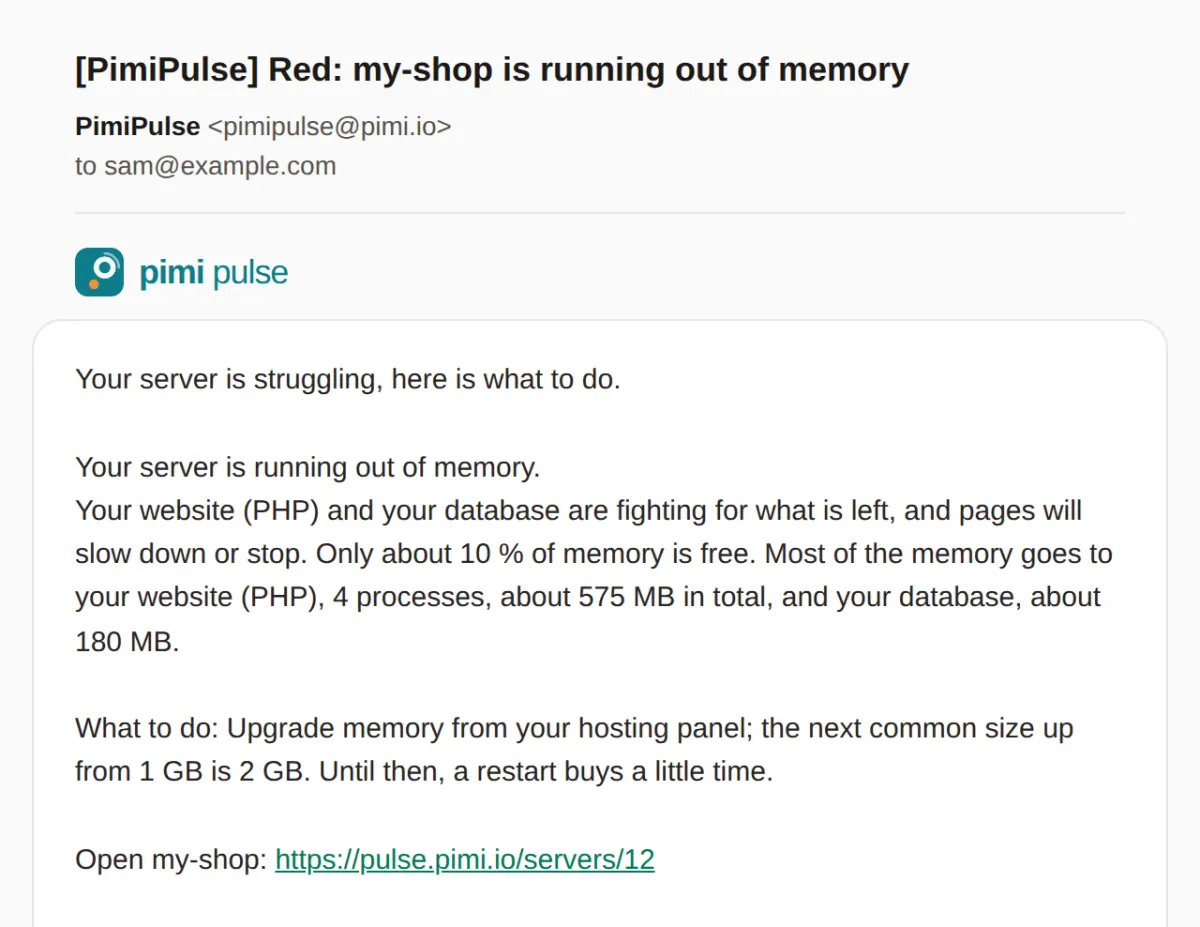 The red alert email: my-shop is running out of memory, and what to do
